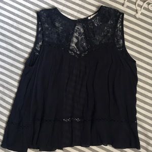 Esely Navy Crotchet Open Back Top